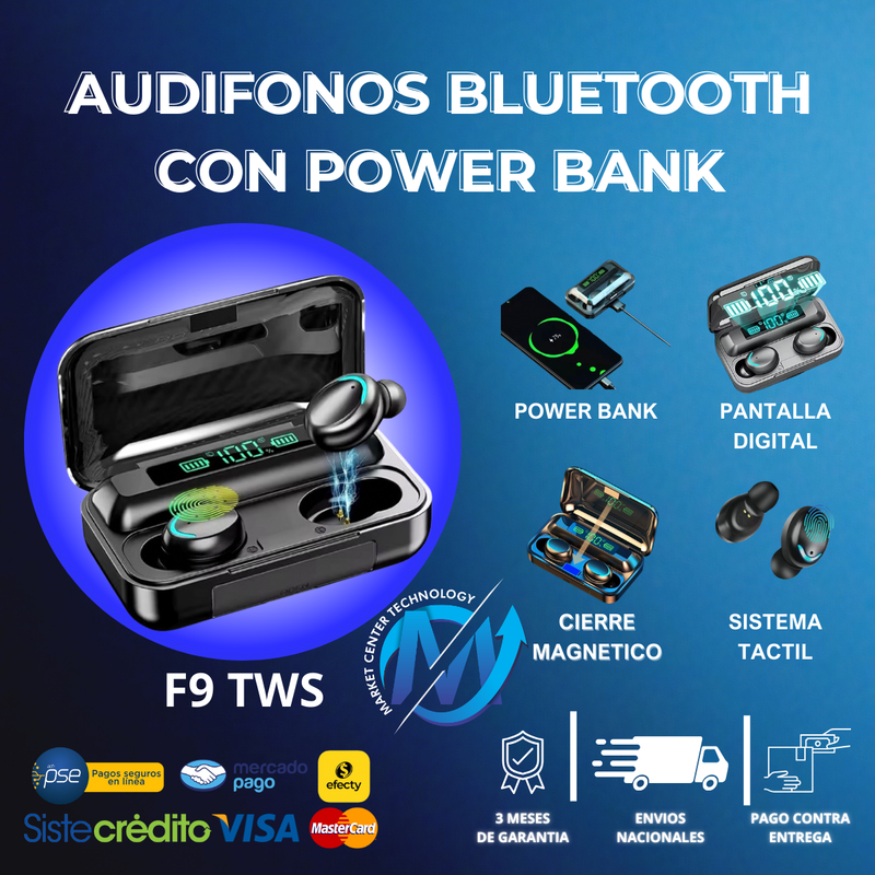 Audifonos Bluetooth Con Power Bank F9