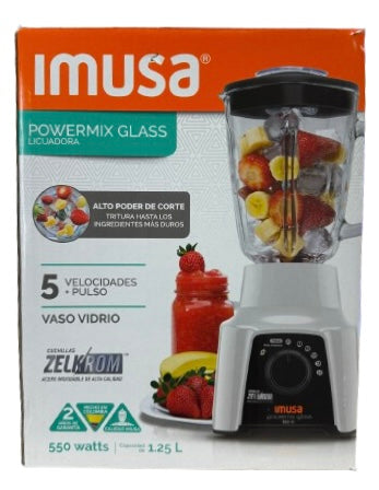 Licuadora Imusa PowerMix Glass 1.25L 550W 5 Velocidades