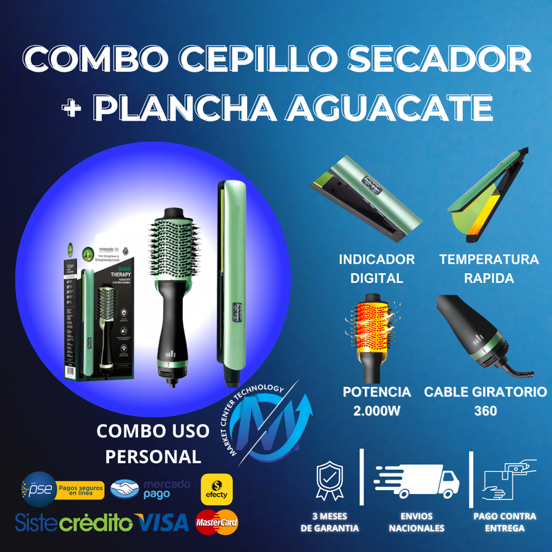 Combo Cepillo Secador + Plancha De Aguacate